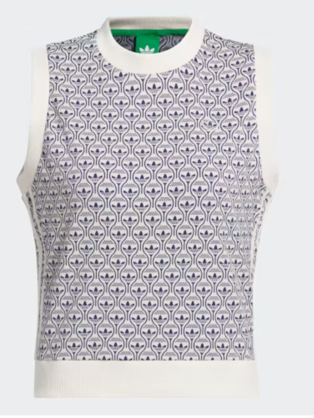 NWT Adidas Originals White and Navy All-Over Logo V-Neck Sleeveless Too